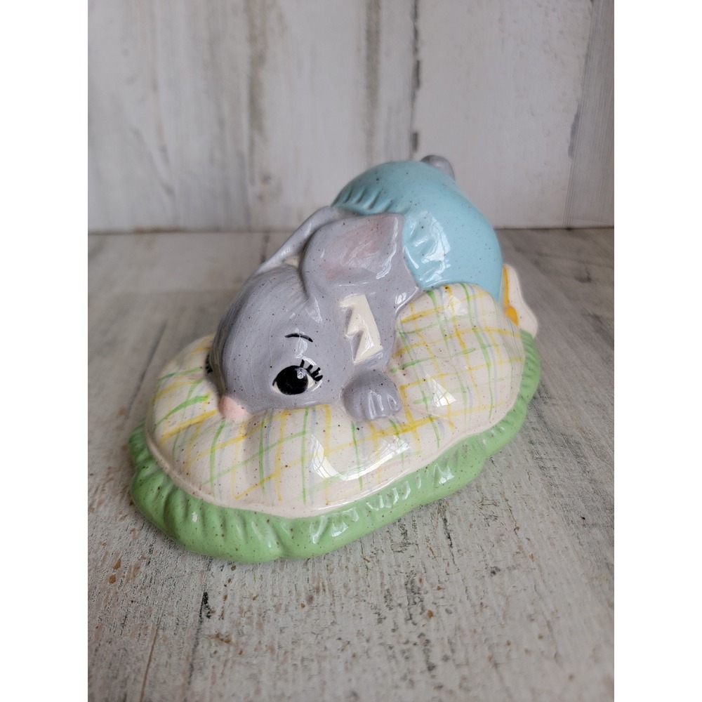 Vintage bunny bed ceramic Easter spring quilt unique rabbit home decor